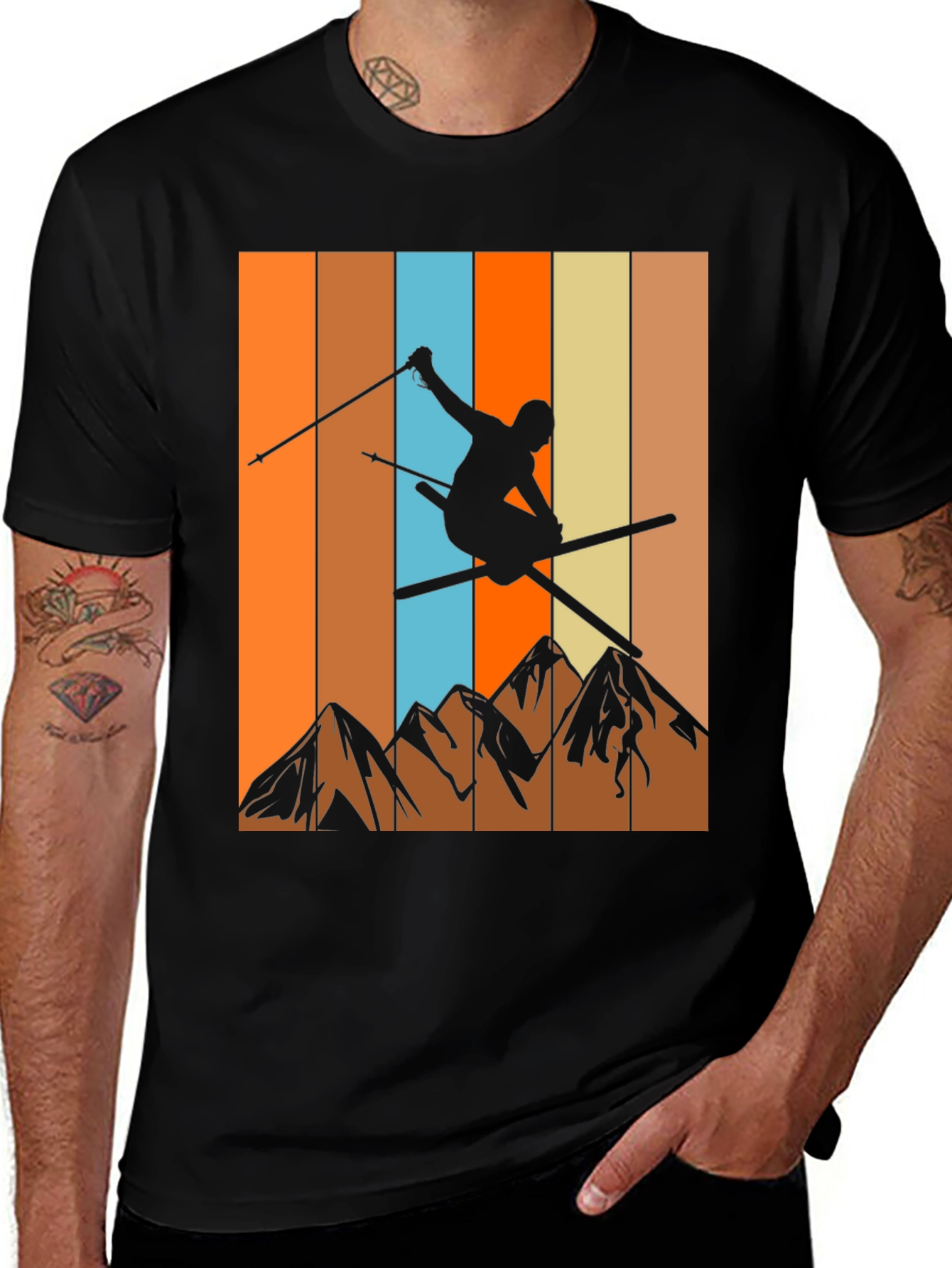 Retro Skiing Graphic T-Shirt - Mountain Design