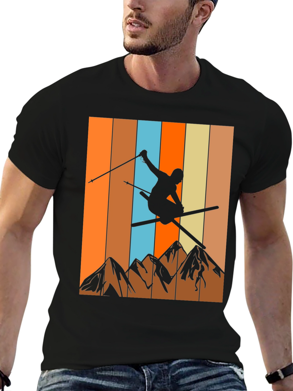 Retro Skiing Graphic T-Shirt - Mountain Design