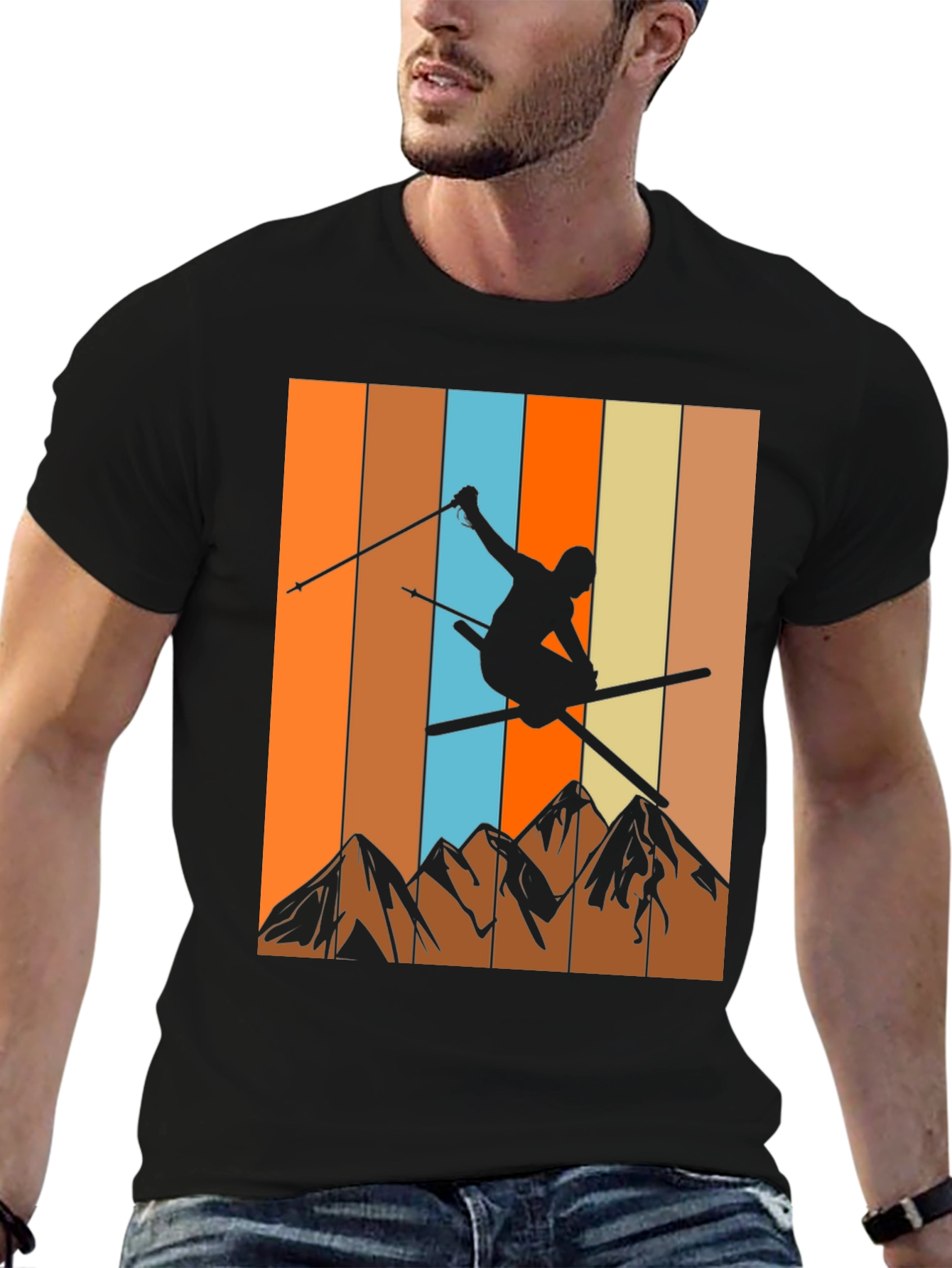 Retro Skiing Graphic T-Shirt - Mountain Design