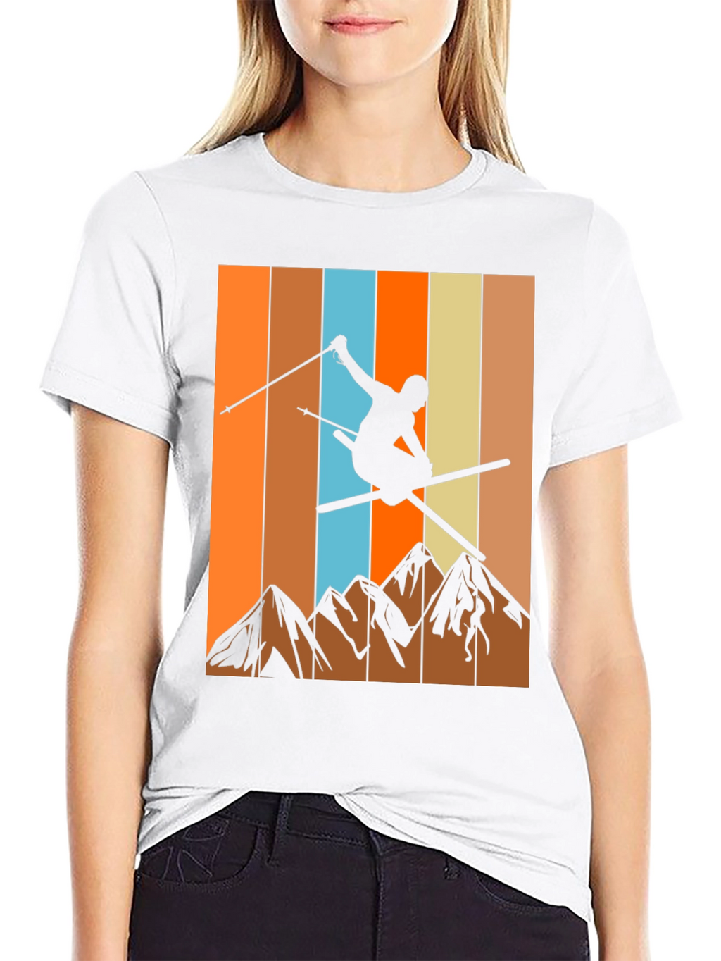 Retro Skiing Graphic T-Shirt - Mountain Design