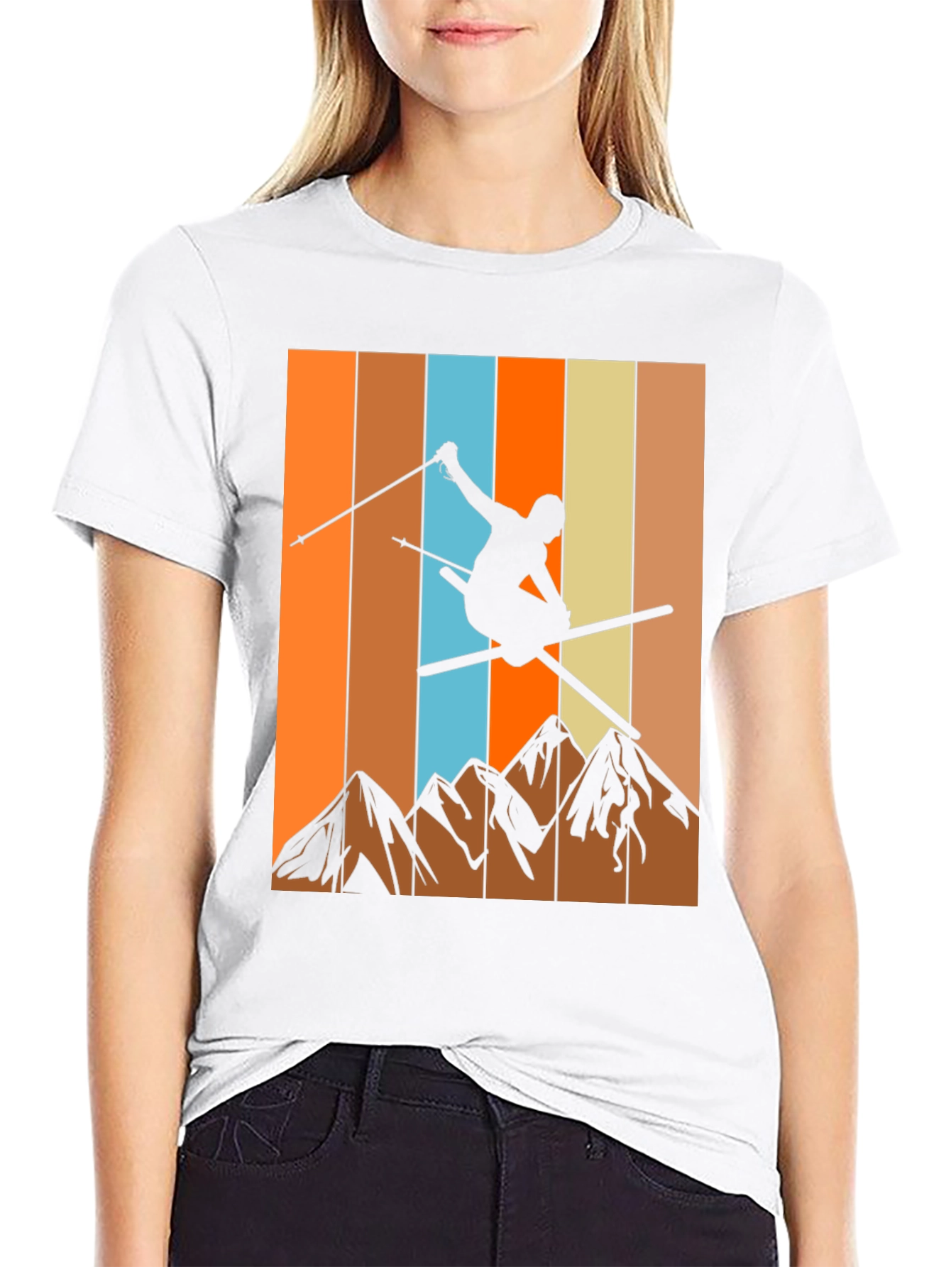 Retro Skiing Graphic T-Shirt - Mountain Design
