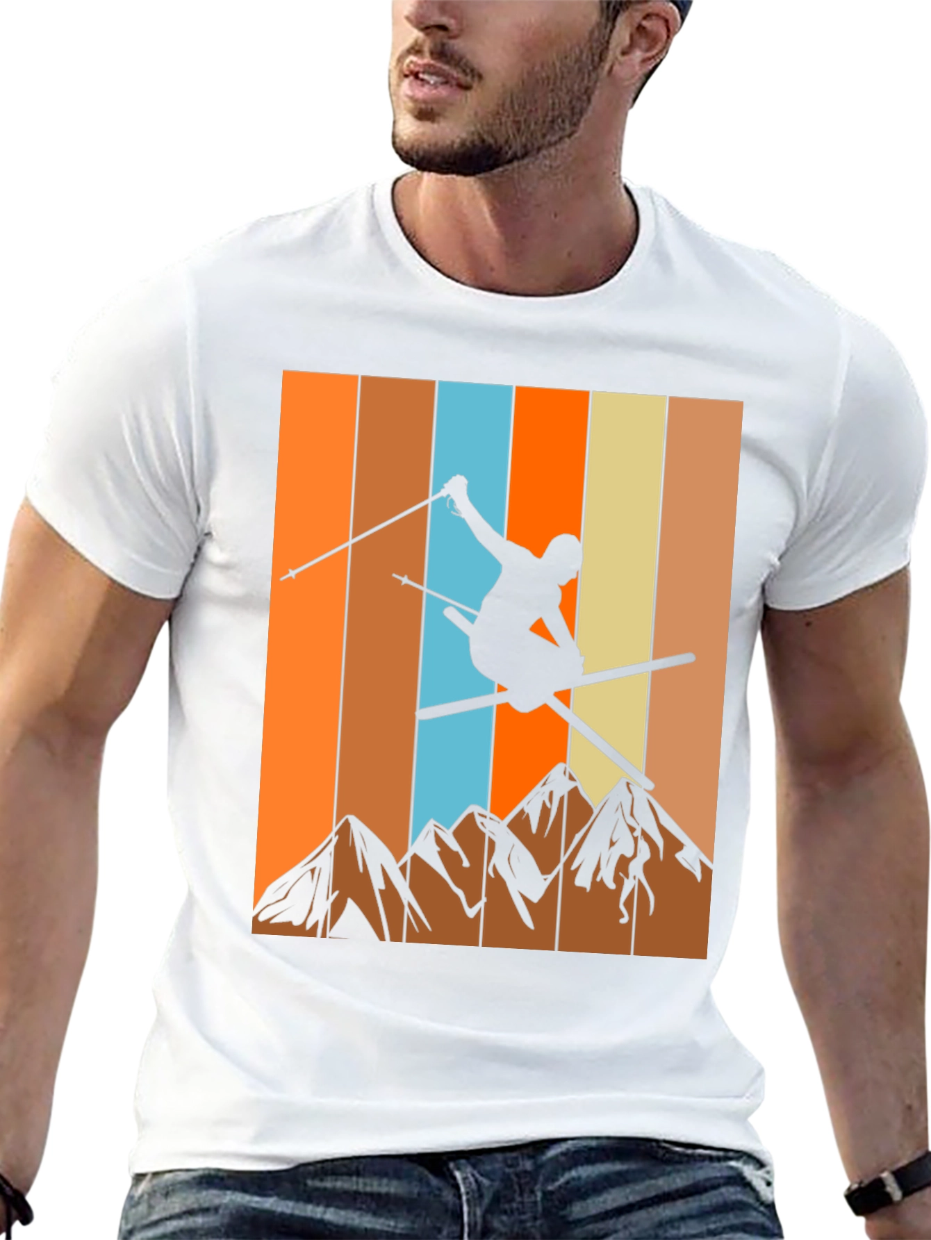 Retro Skiing Graphic T-Shirt - Mountain Design