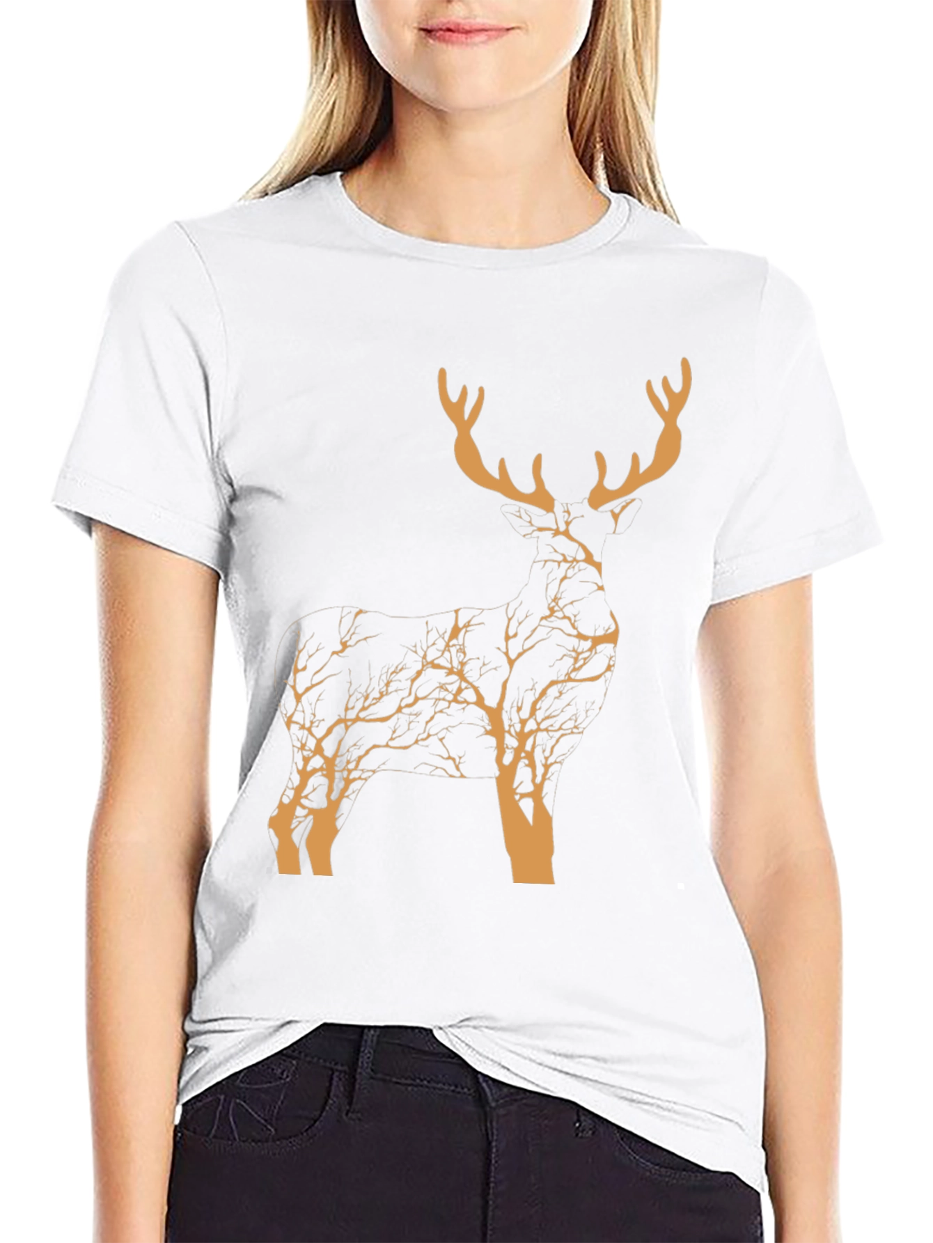 Stylish Deer Silhouette Graphic T-Shirt - Nature Inspired Design