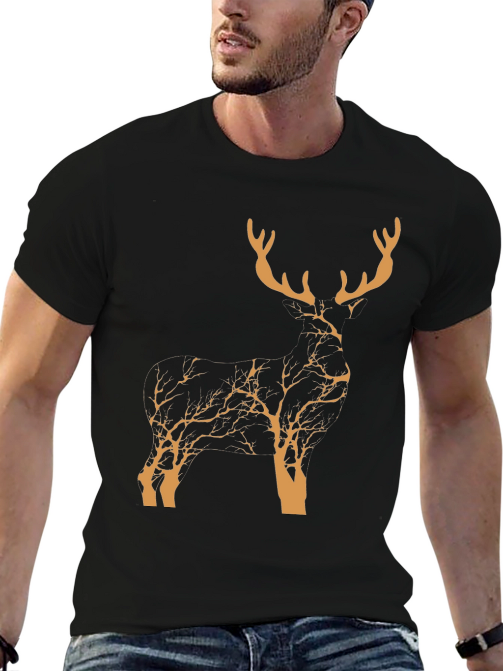 Stylish Deer Silhouette Graphic T-Shirt - Nature Inspired Design