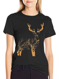 Stylish Deer Silhouette Graphic T-Shirt - Nature Inspired Design