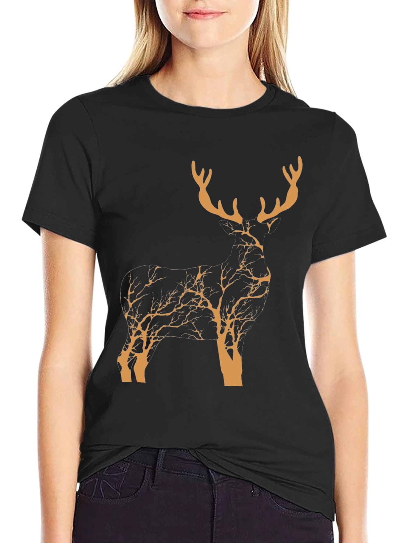 Stylish Deer Silhouette Graphic T-Shirt - Nature Inspired Design
