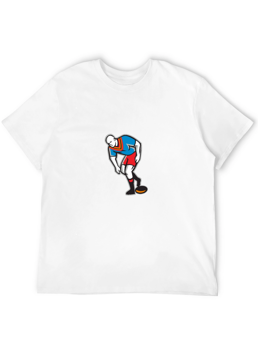 Mens Black T-Shirt with Cartoon Rugby Player Graphic