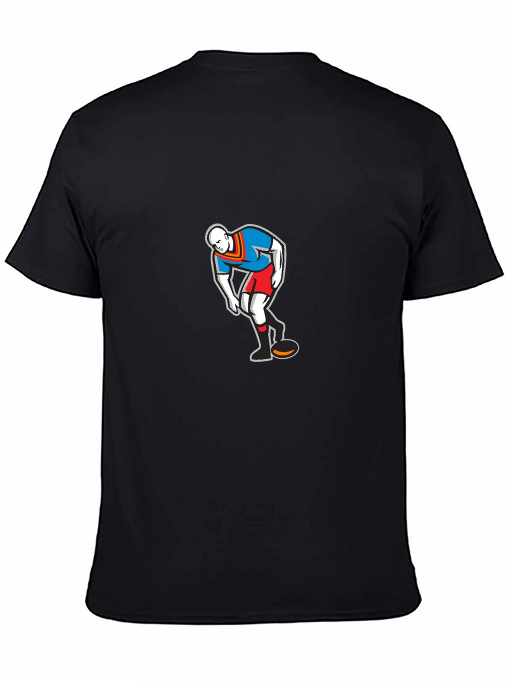 Mens Black T-Shirt with Cartoon Rugby Player Graphic