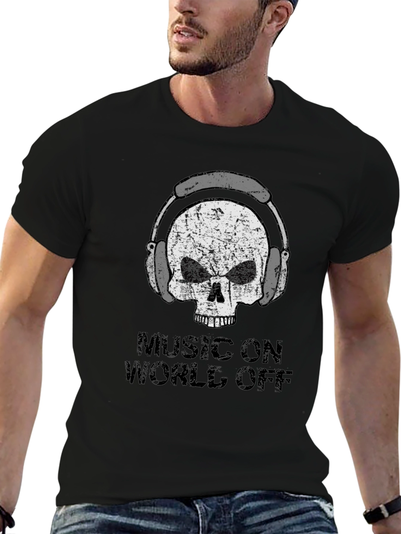 Music On World Off Skull Graphic Tee