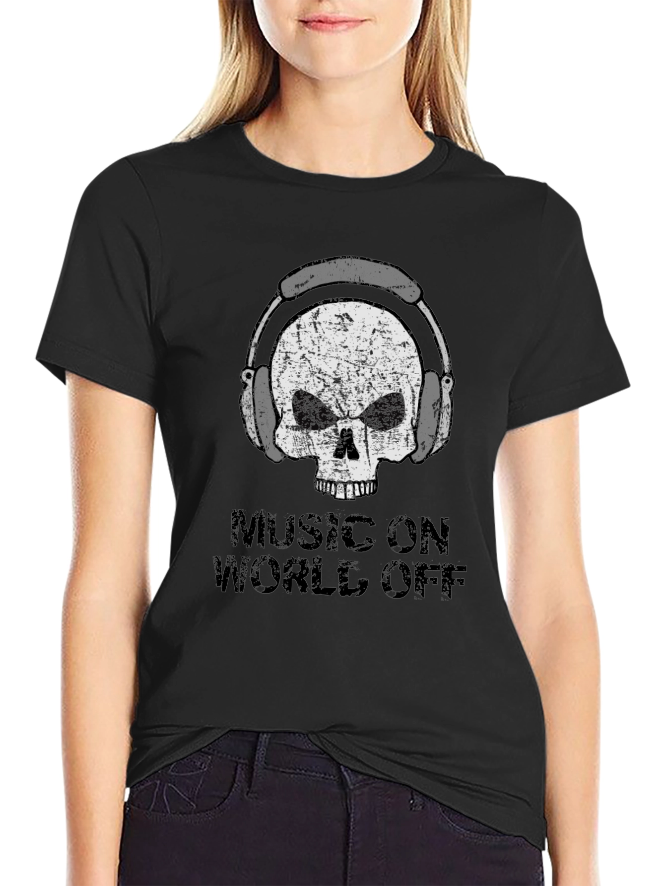 Music On World Off Skull Graphic Tee
