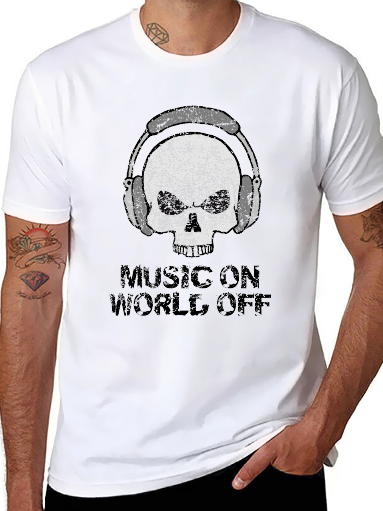 Music On World Off Skull Graphic Tee