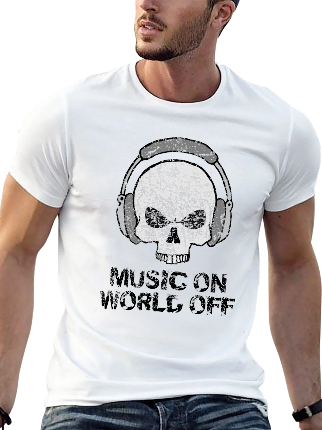 Music On World Off Skull Graphic Tee