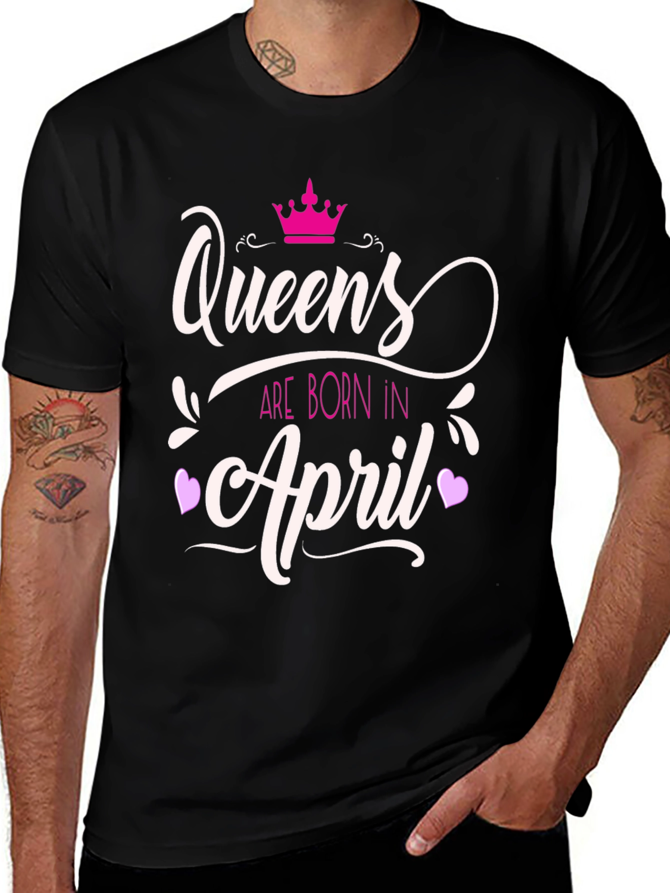 Queens Born in April Graphic Tee - Black