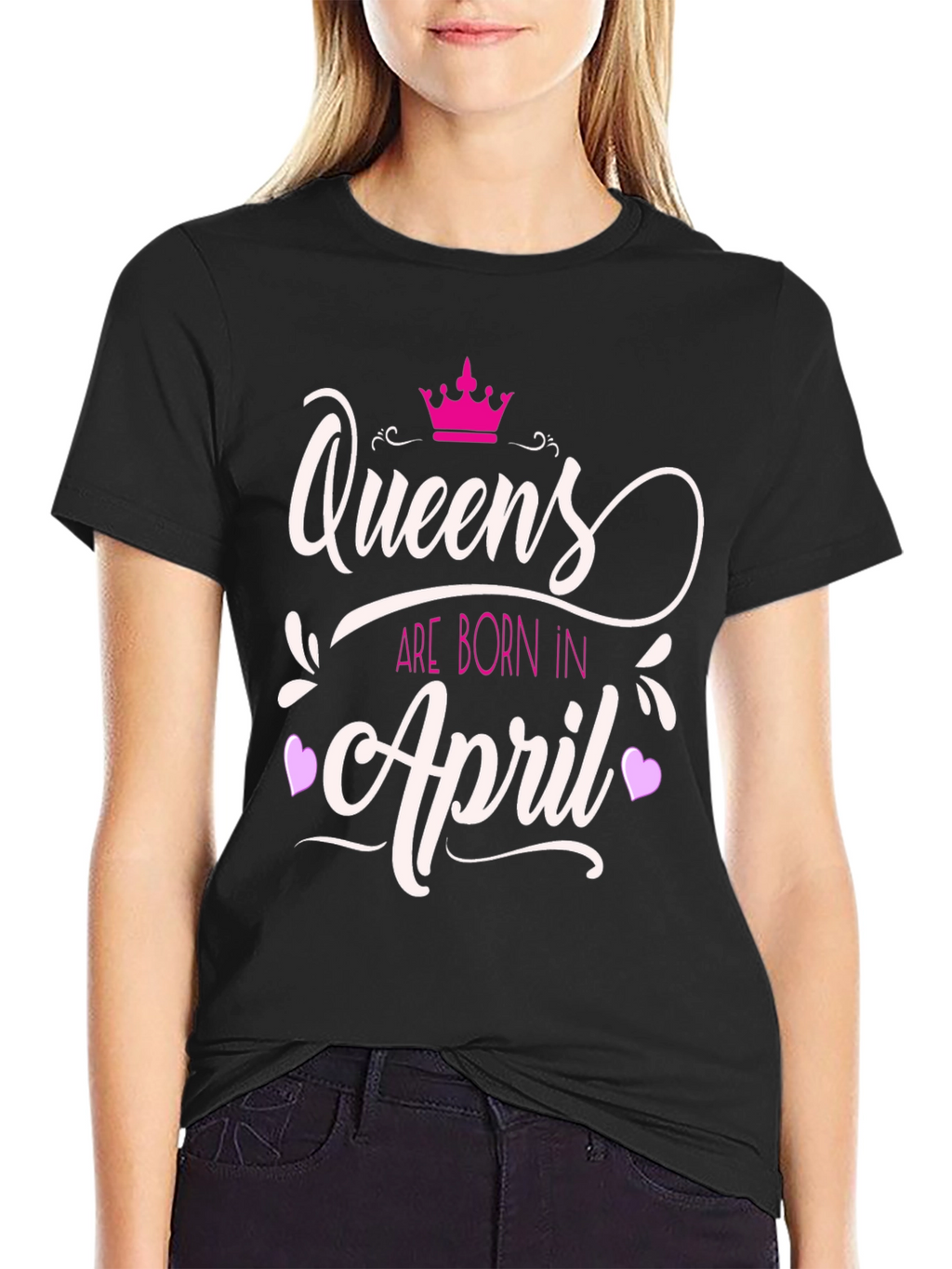 Queens Born in April Graphic Tee - Black