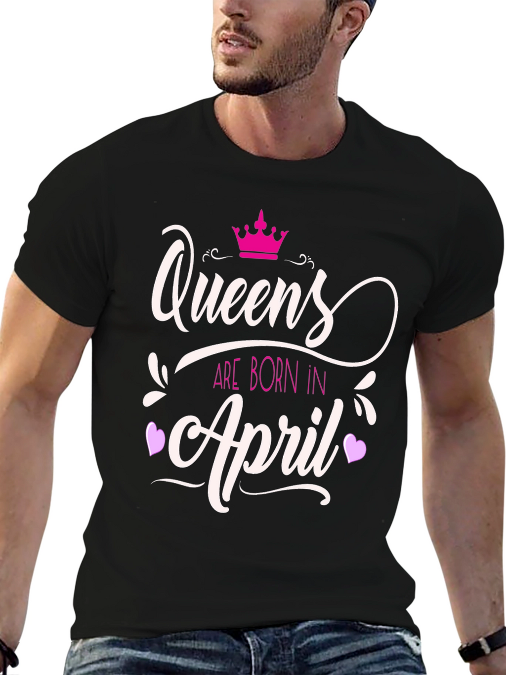 Queens Born in April Graphic Tee - Black