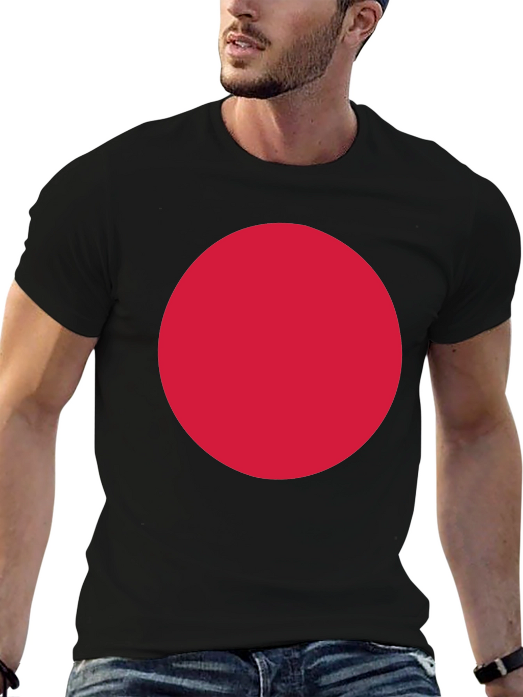 Bold Red Circle Graphic Black T-Shirt
