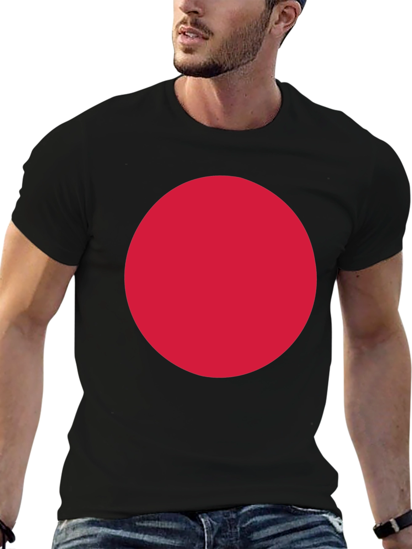 Bold Red Circle Graphic Black T-Shirt