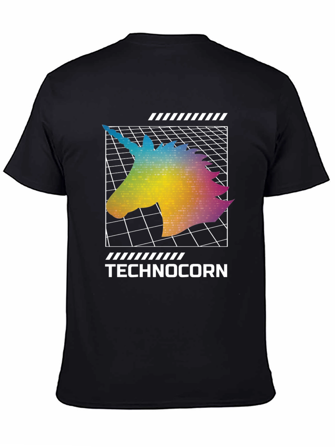 Technocorn Black T-Shirt - Retro Unicorn Design