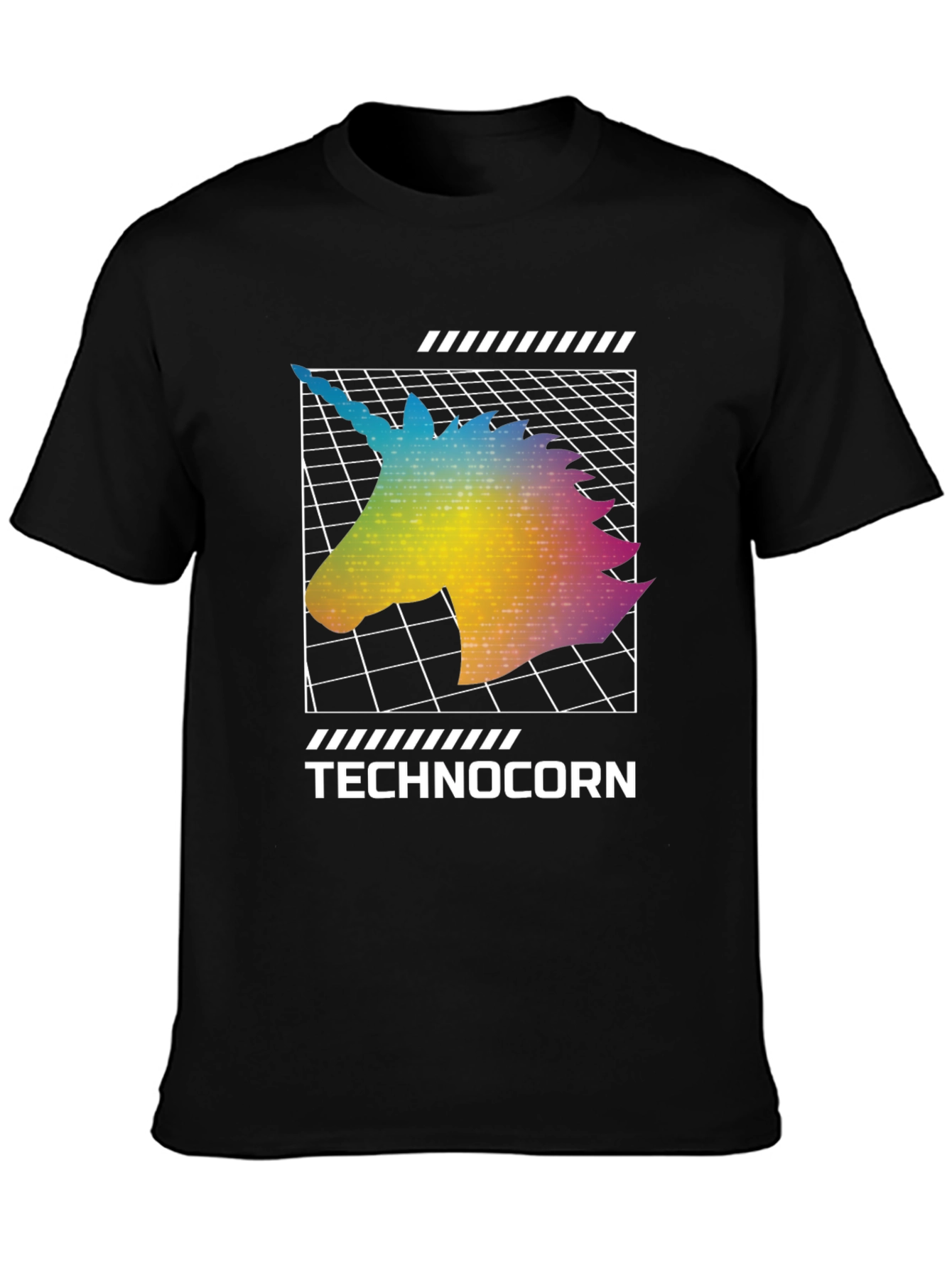 Technocorn Black T-Shirt - Retro Unicorn Design