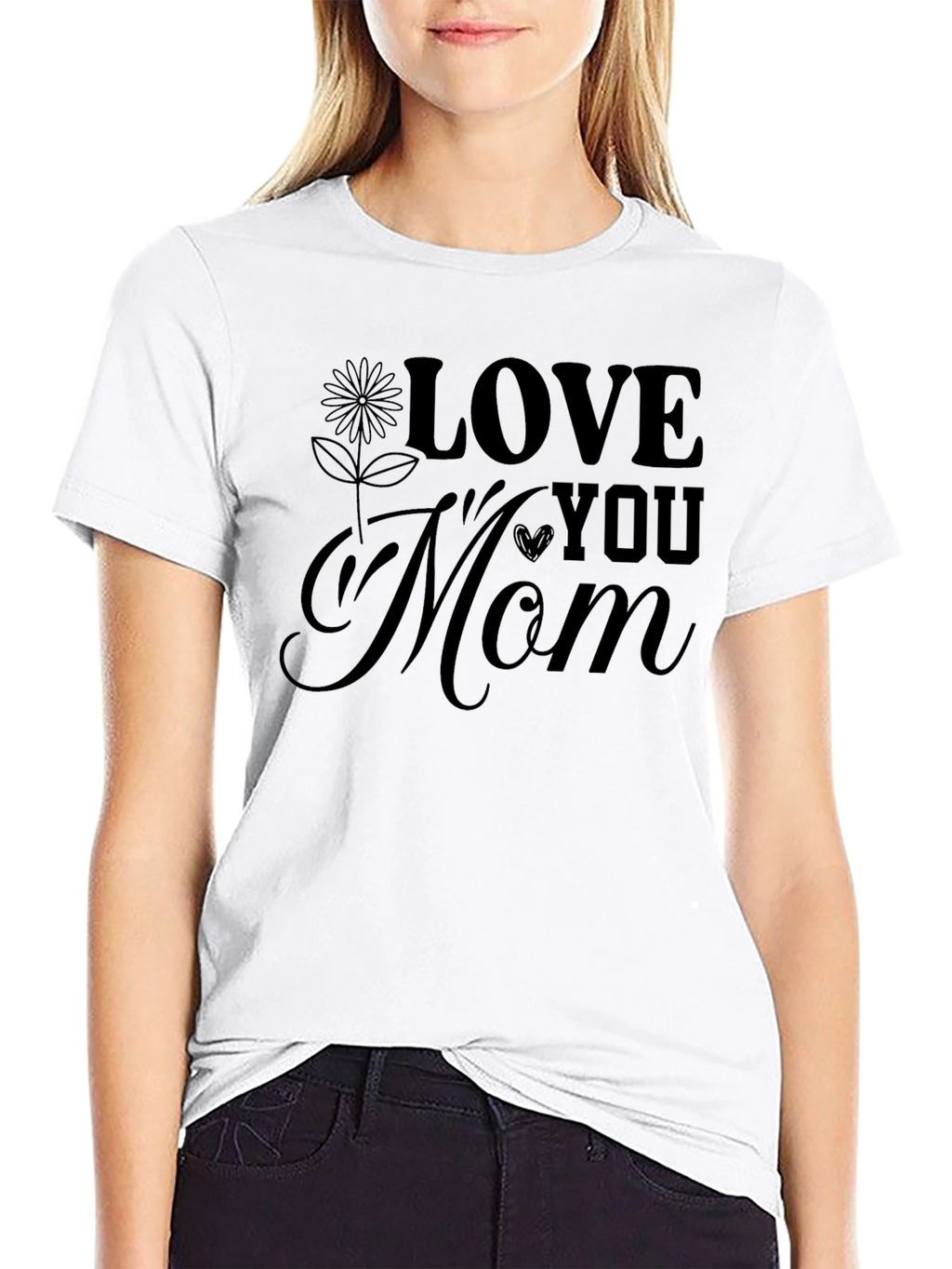 Love You Mom Graphic Tee - Black Cotton T-Shirt
