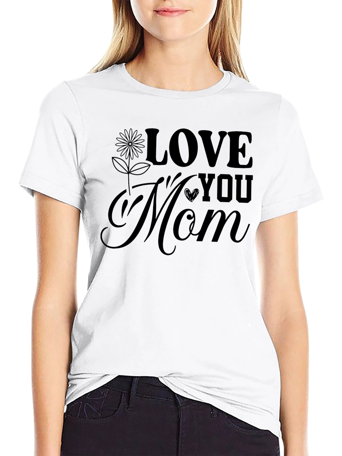 Love You Mom Graphic Tee - Black Cotton T-Shirt