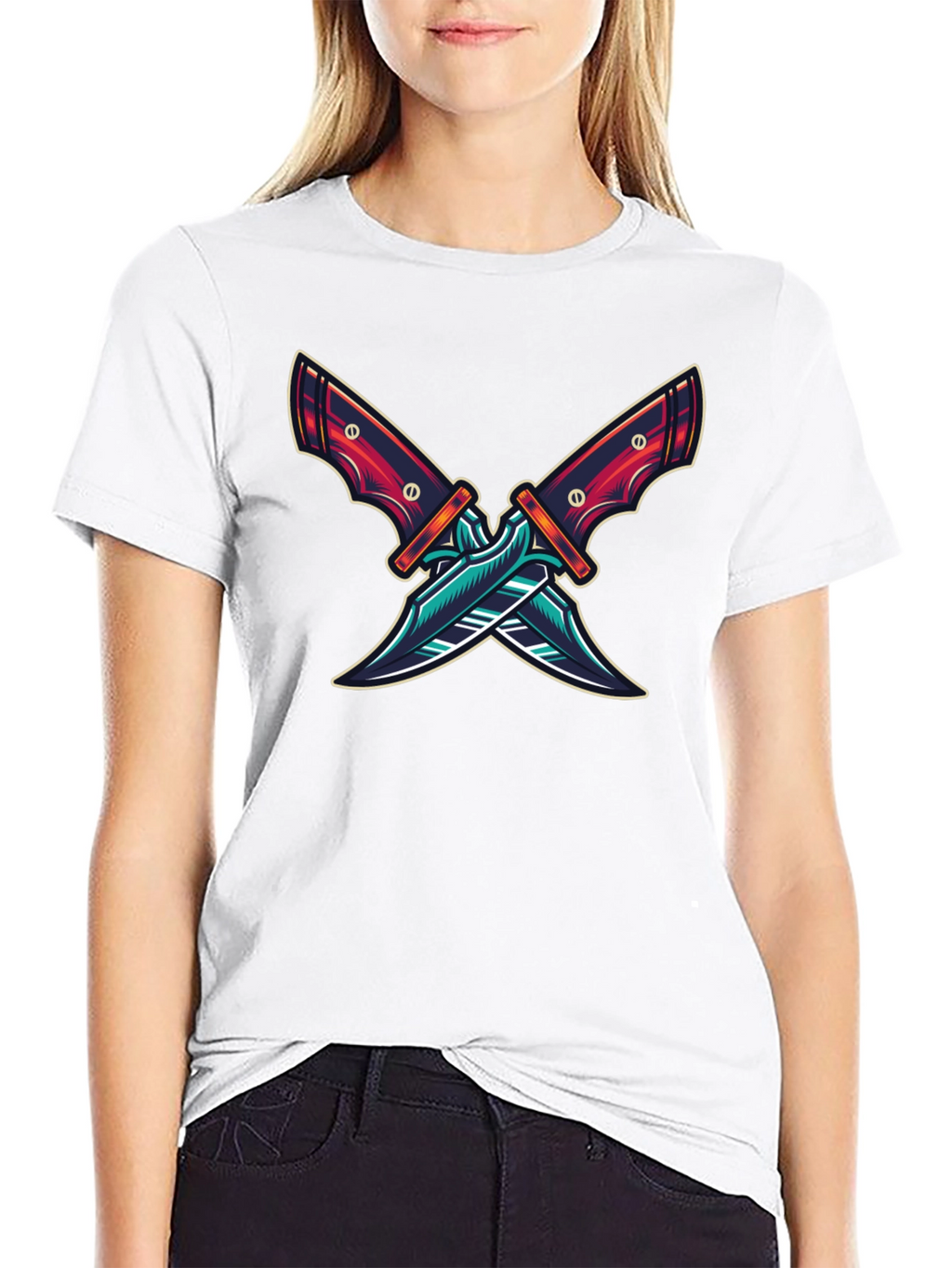 Crossed Blades Graphic T-Shirt - Edgy Design