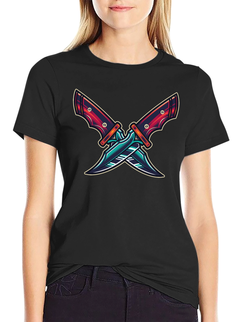 Crossed Blades Graphic T-Shirt - Edgy Design