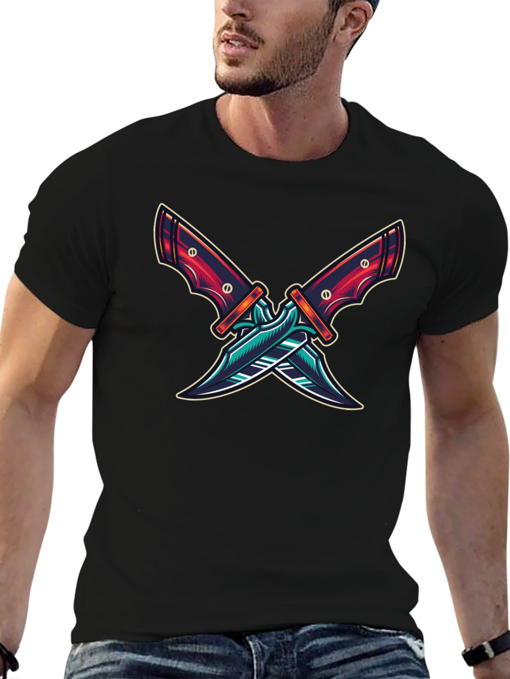 Crossed Blades Graphic T-Shirt - Edgy Design