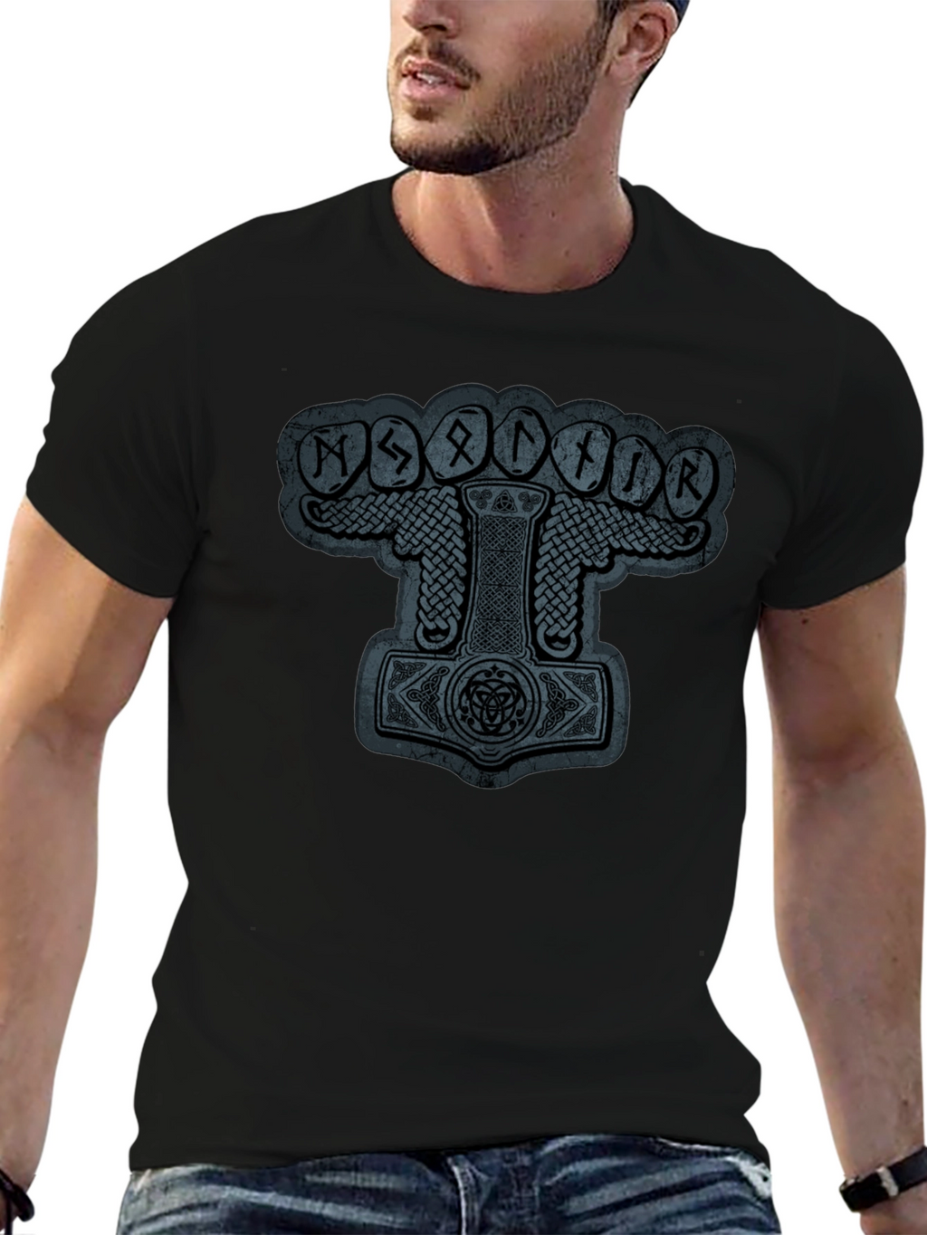 Mjollnir Viking Rune Graphic Black T-Shirt