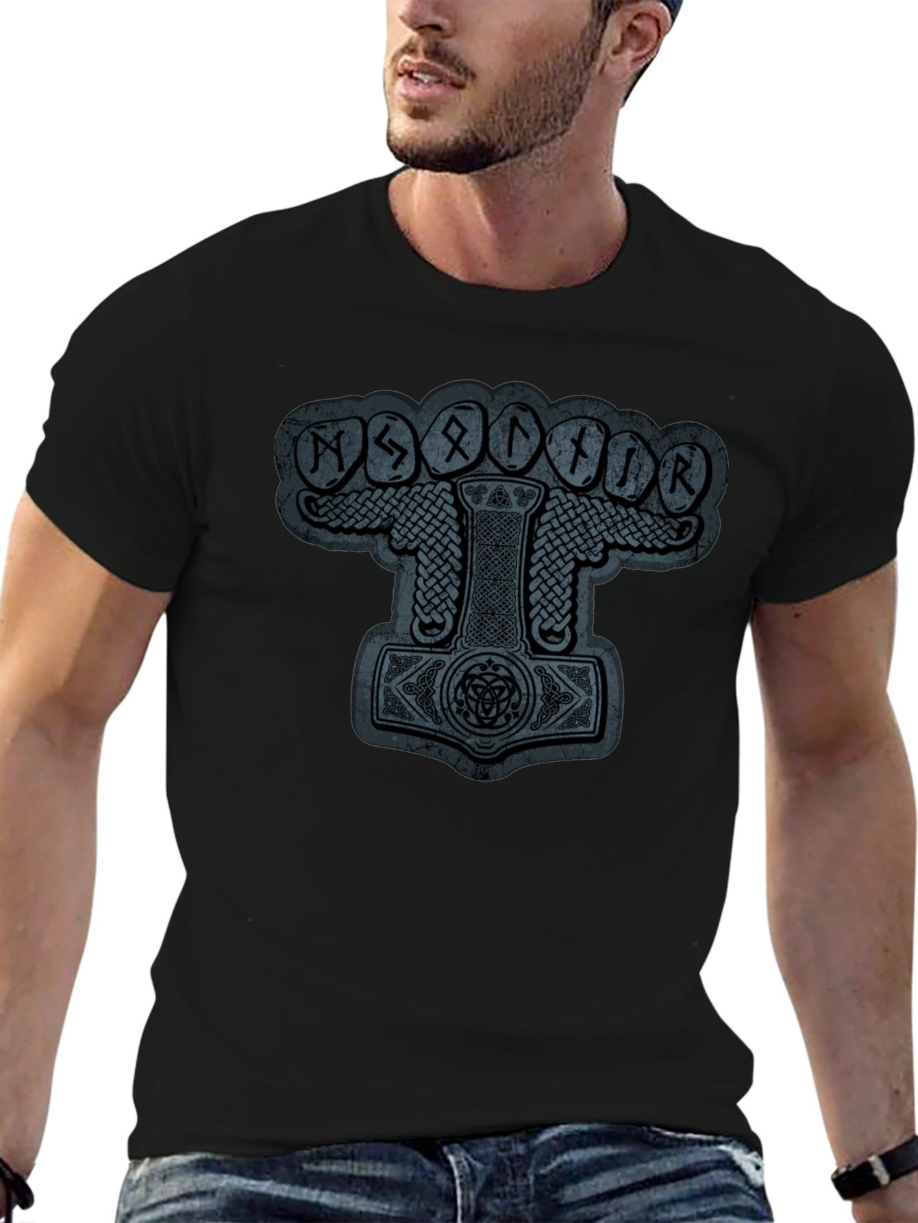 Mjollnir Viking Rune Graphic Black T-Shirt