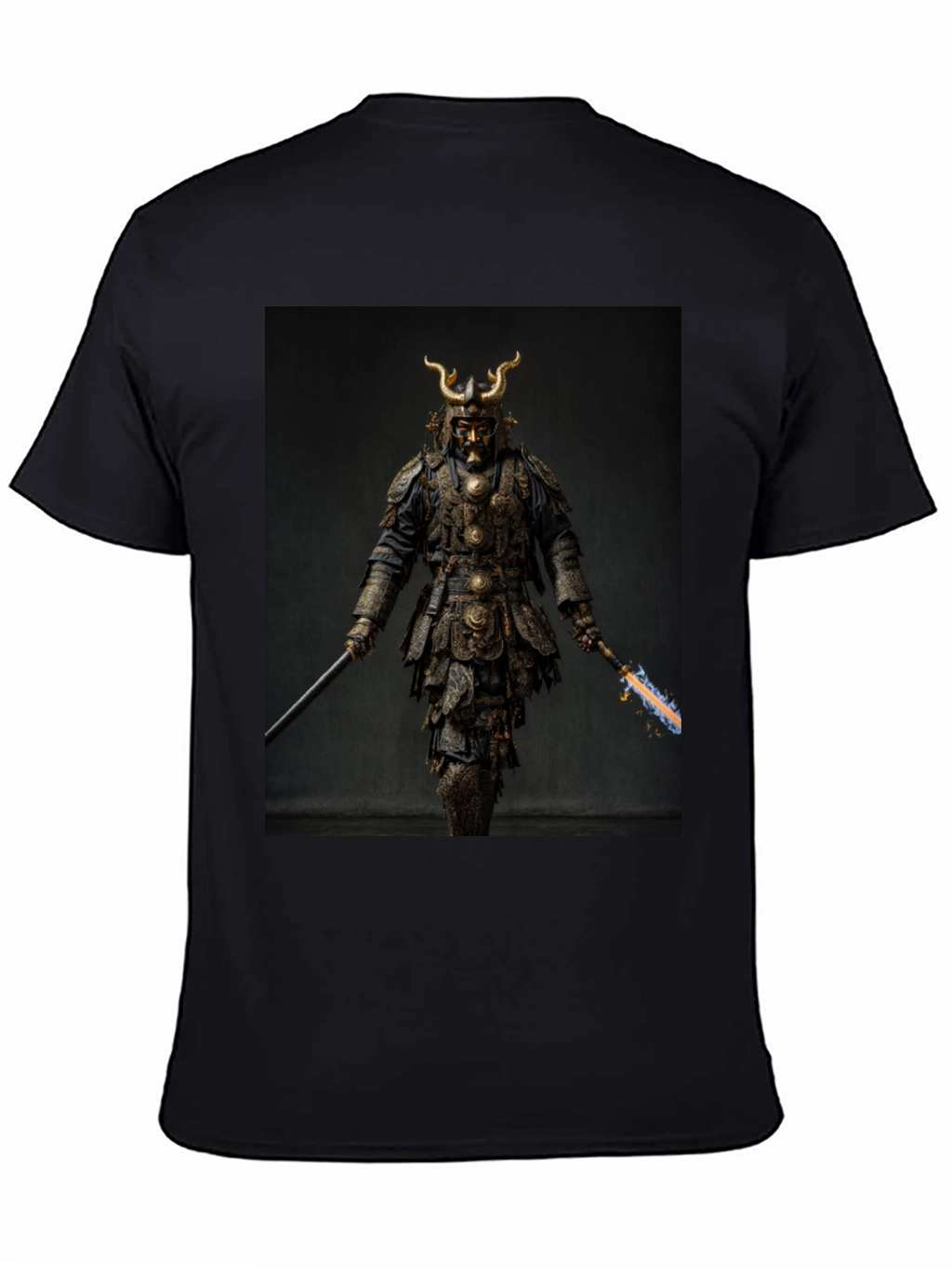 Samurai Warrior Graphic Tee - Black Cotton Blend