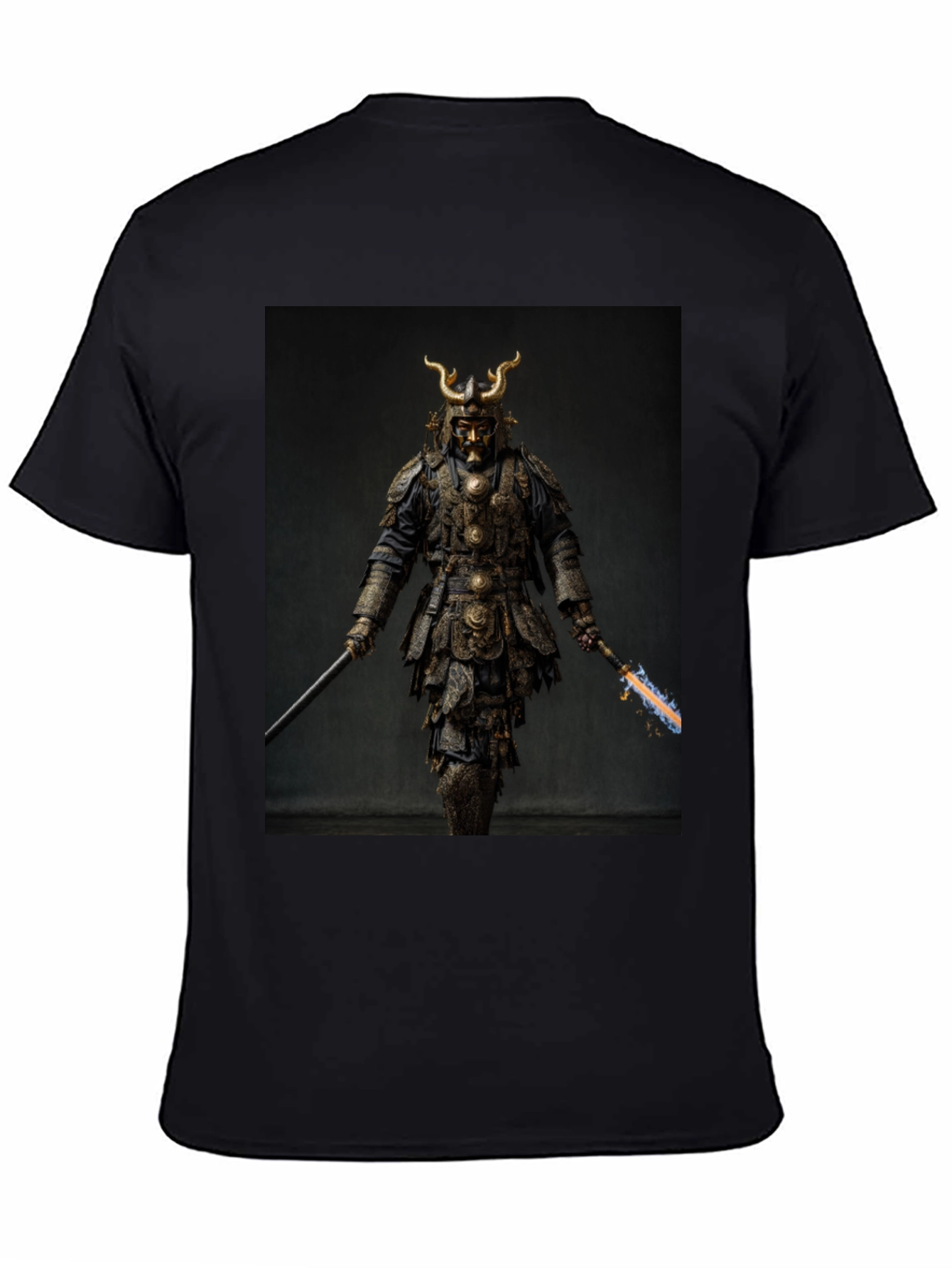 Samurai Warrior Graphic Tee - Black Cotton Blend