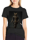 Samurai Warrior Graphic Tee - Black Cotton Blend