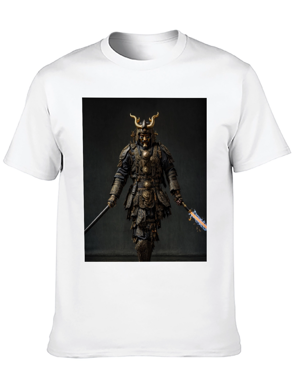 Samurai Warrior Graphic Tee - Black Cotton Blend
