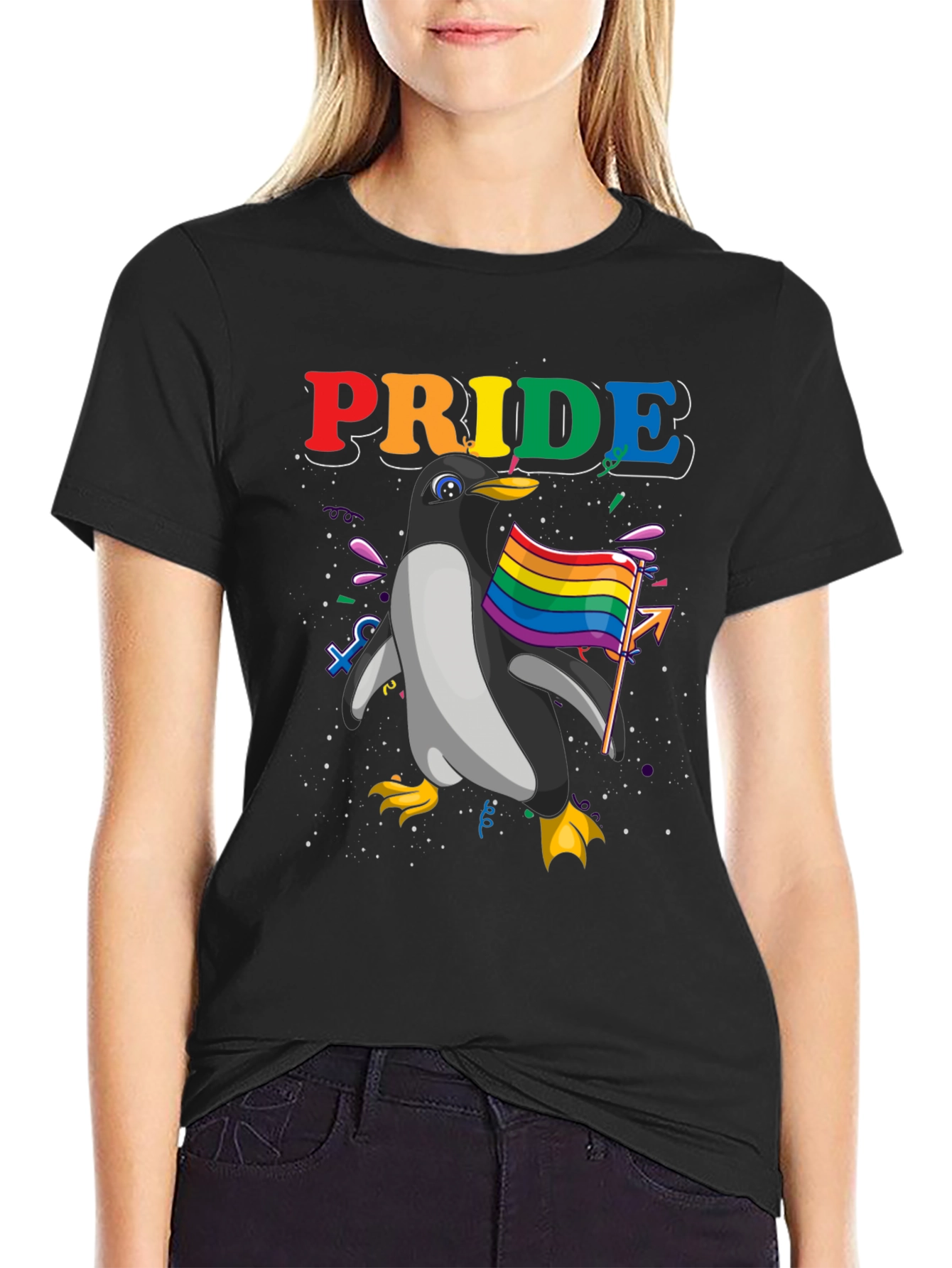 Pride Penguin Graphic Tee - Black Unisex T-Shirt