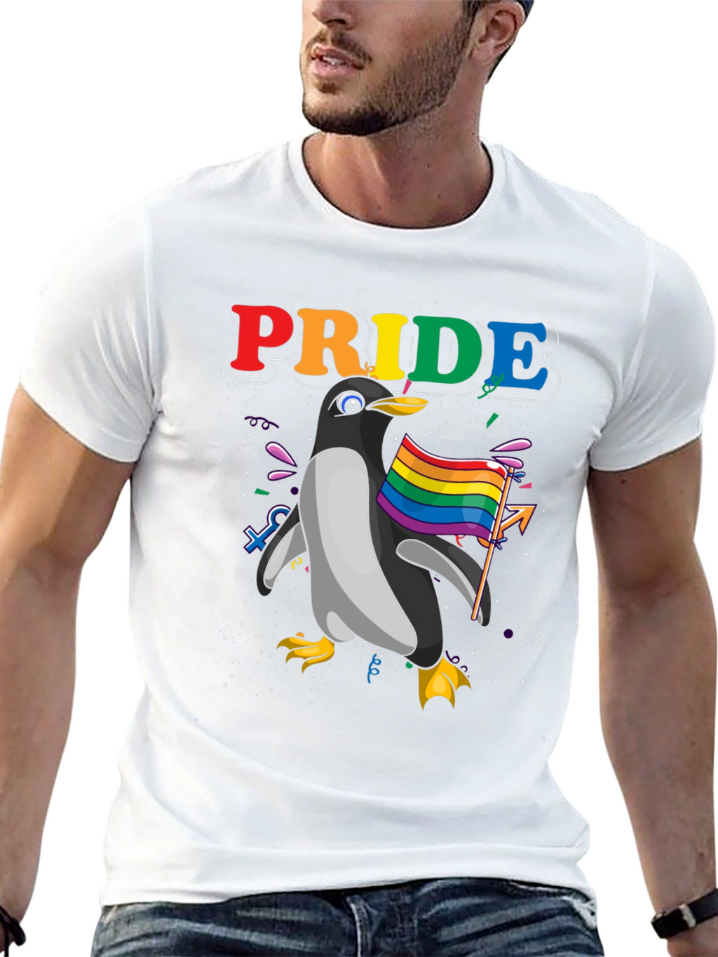 Pride Penguin Graphic Tee - Black Unisex T-Shirt