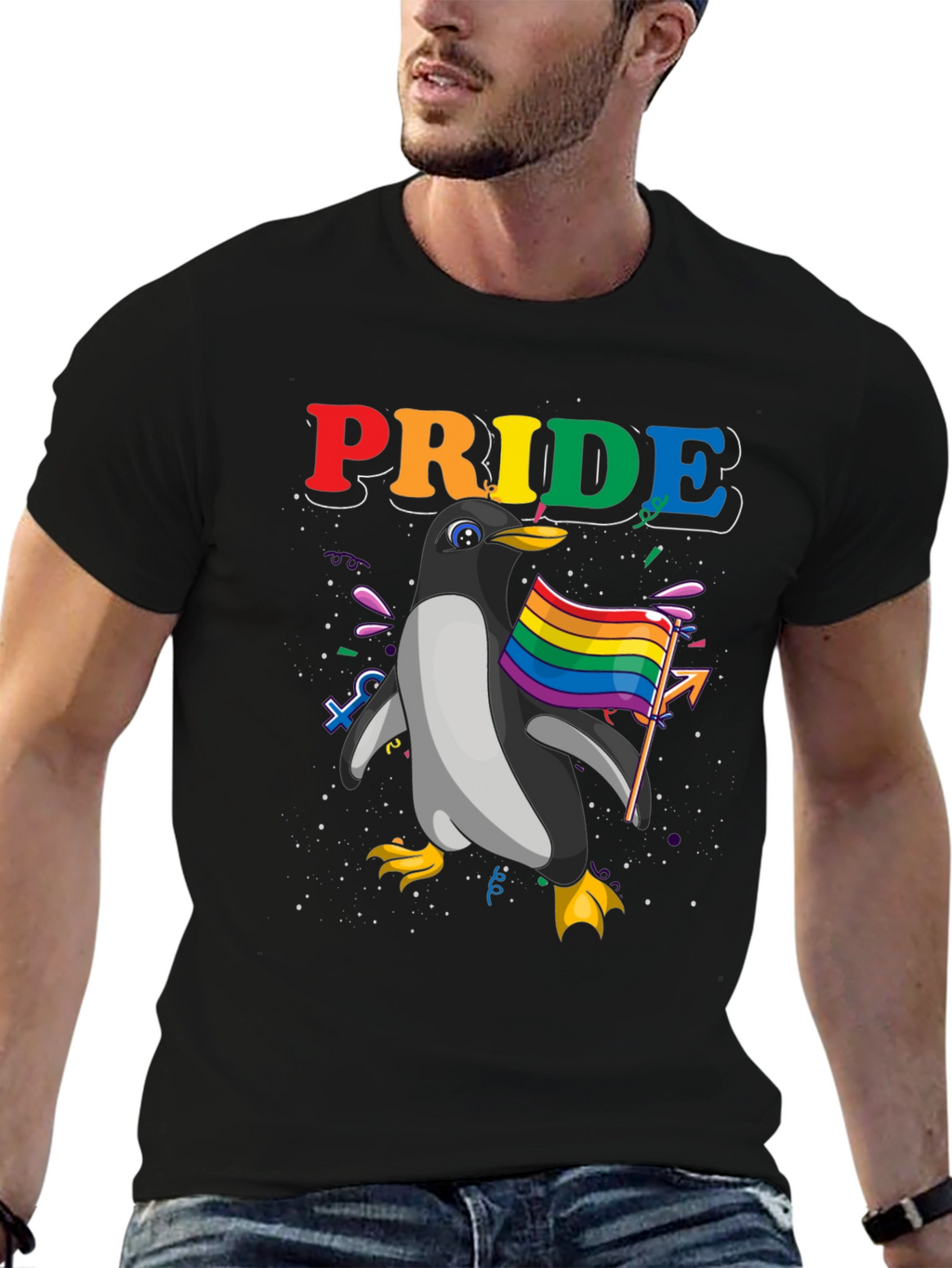 Pride Penguin Graphic Tee - Black Unisex T-Shirt