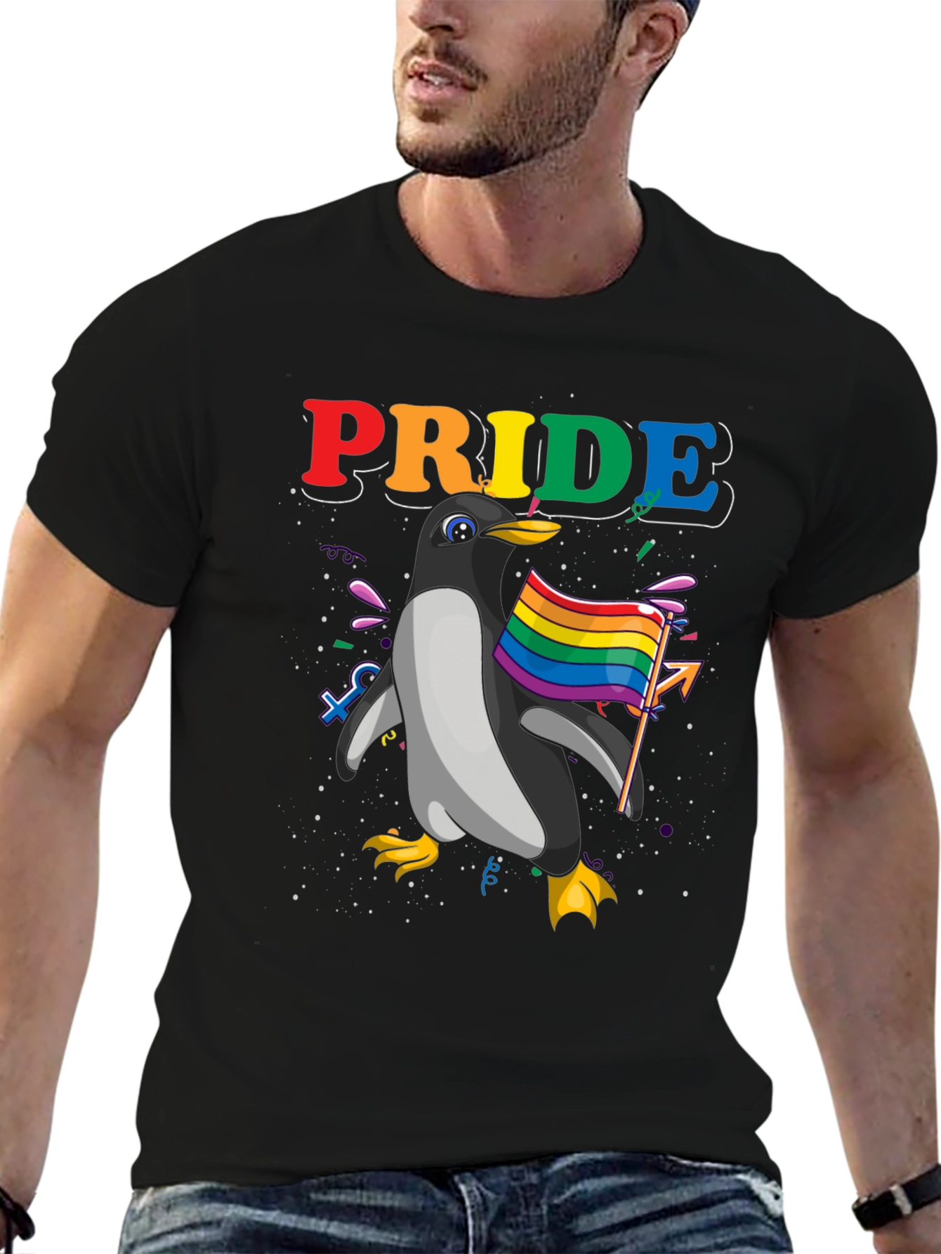 Pride Penguin Graphic Tee - Black Unisex T-Shirt