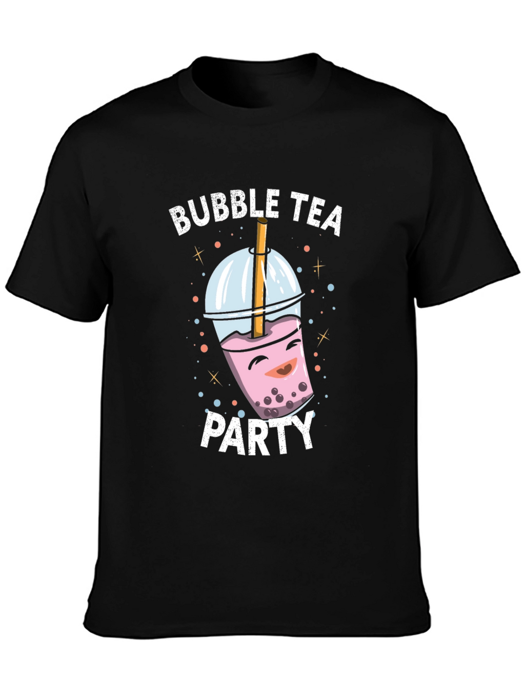 Bubble Tea Party Graphic Tee - Black Cotton T-Shirt