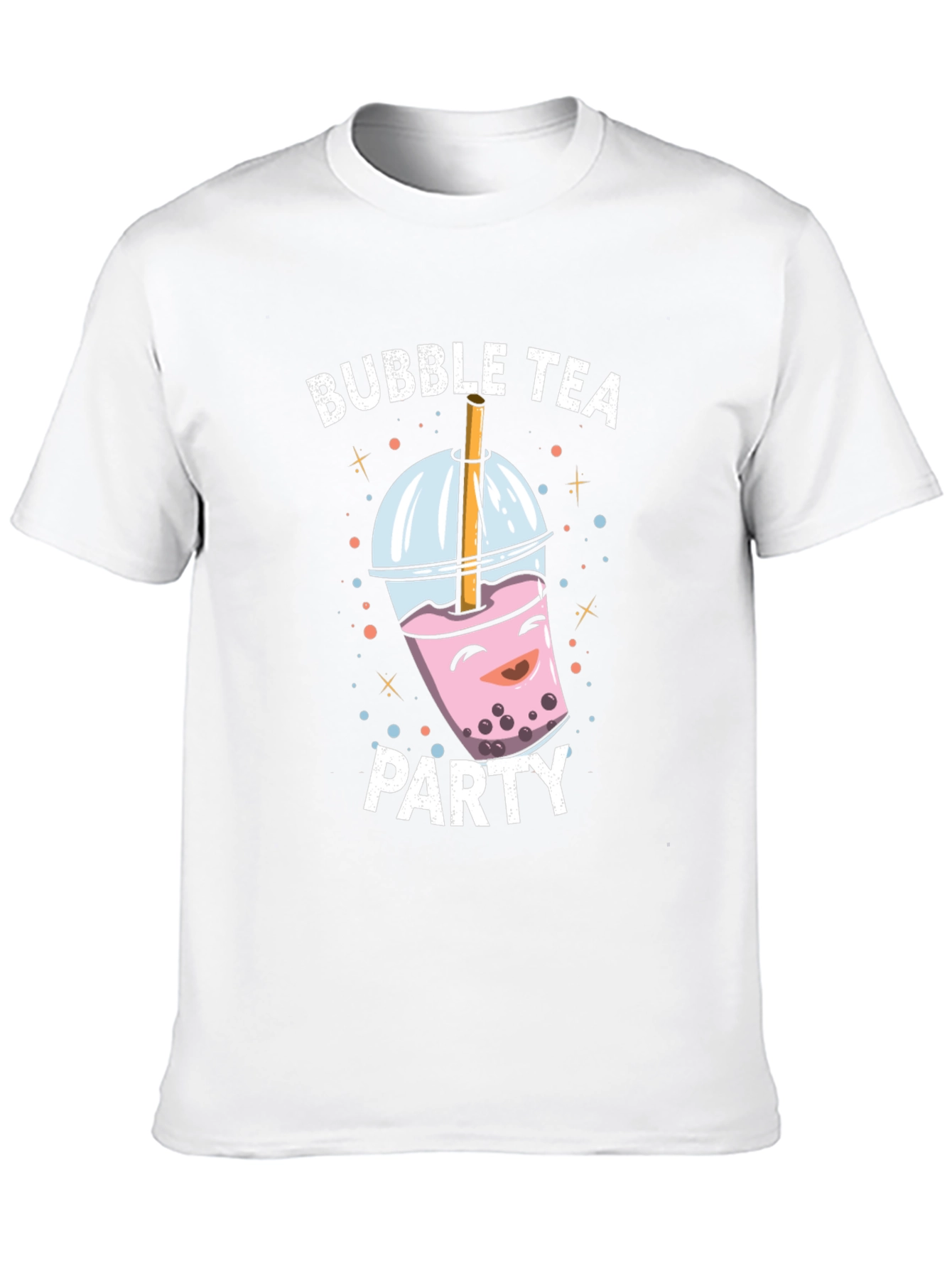 Bubble Tea Party Graphic Tee - Black Cotton T-Shirt