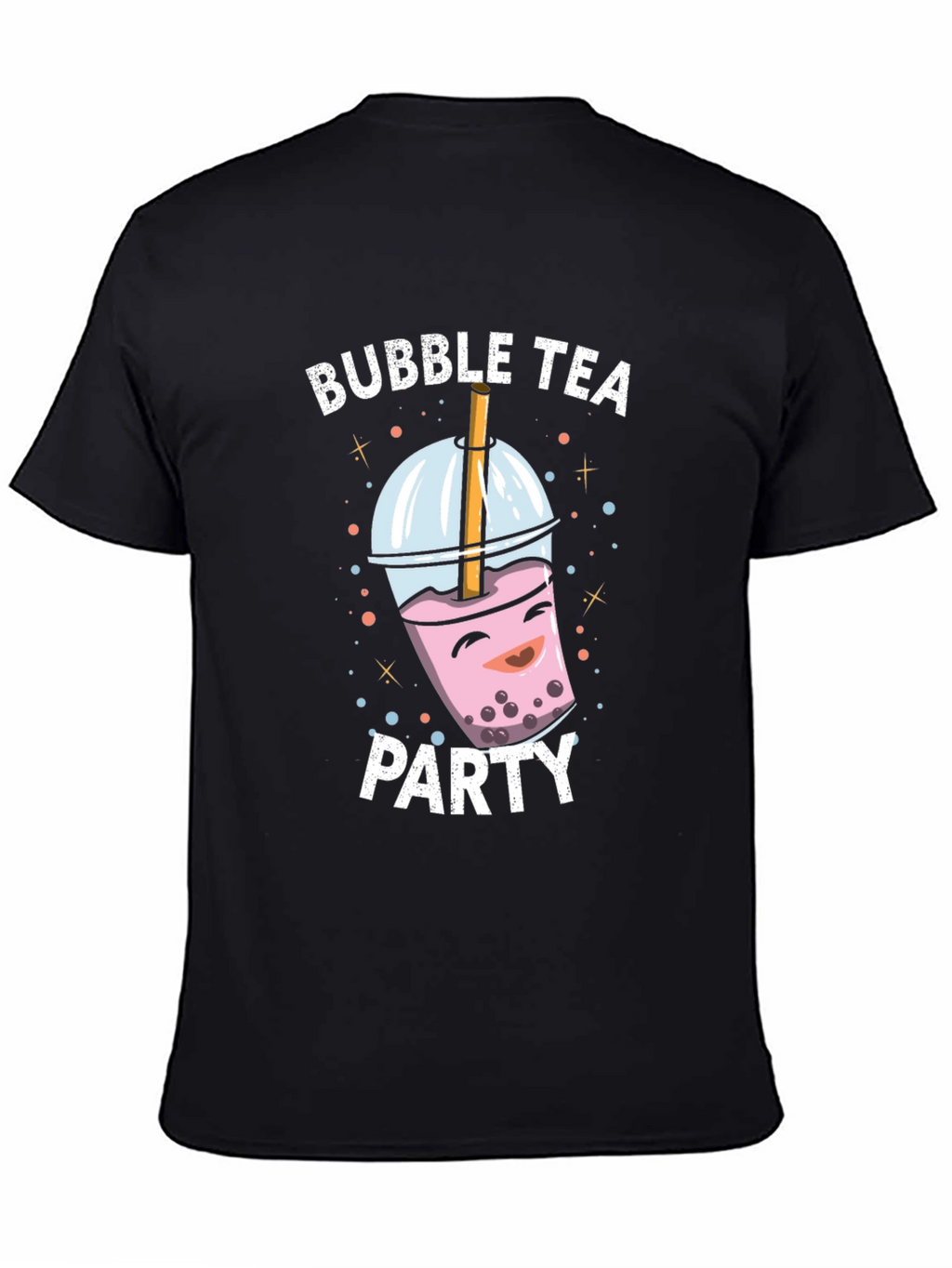 Bubble Tea Party Graphic Tee - Black Cotton T-Shirt