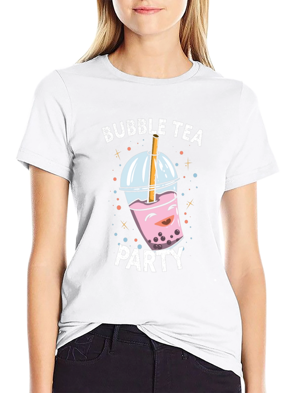 Bubble Tea Party Graphic Tee - Black Cotton T-Shirt
