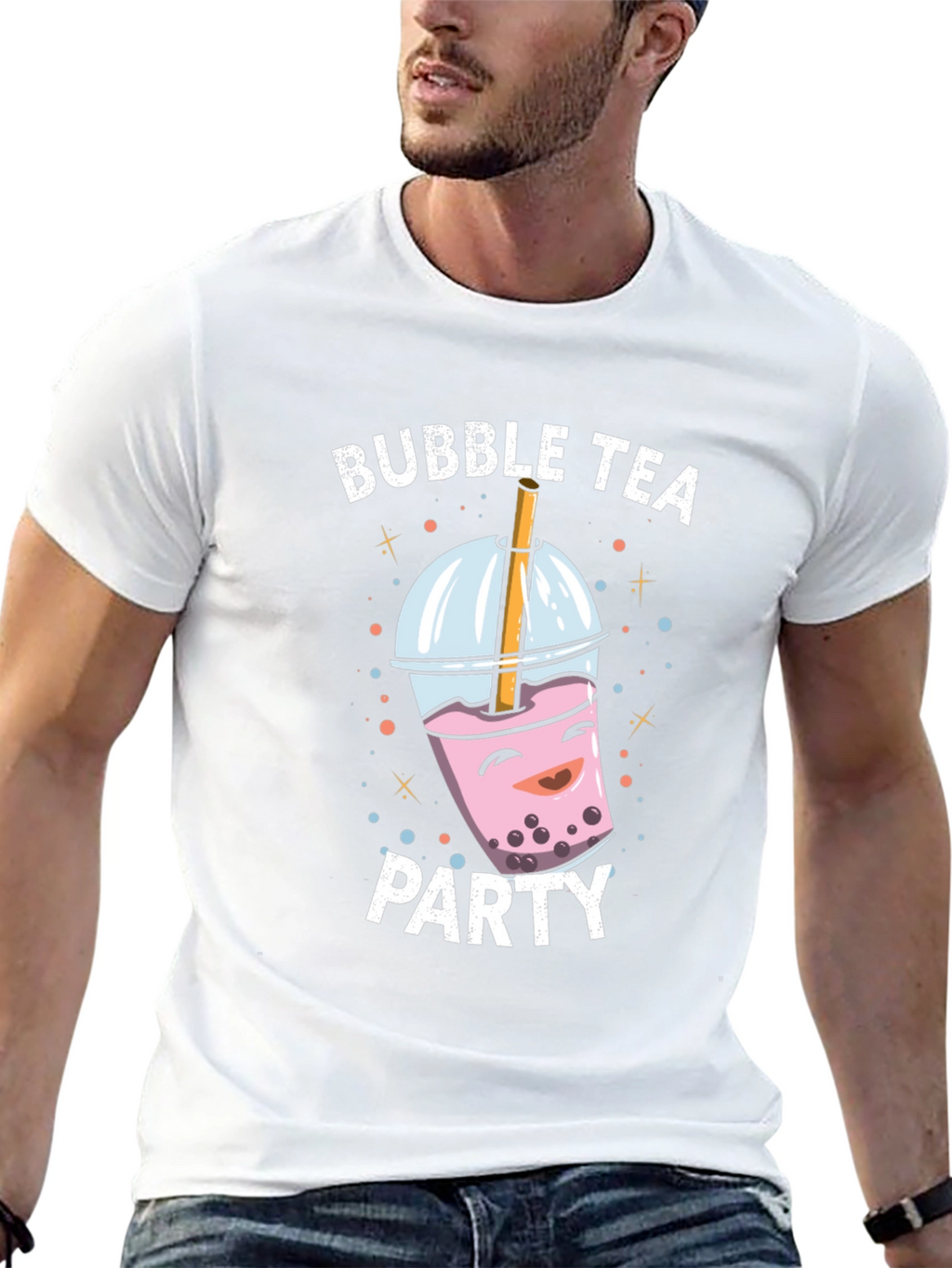 Bubble Tea Party Graphic Tee - Black Cotton T-Shirt