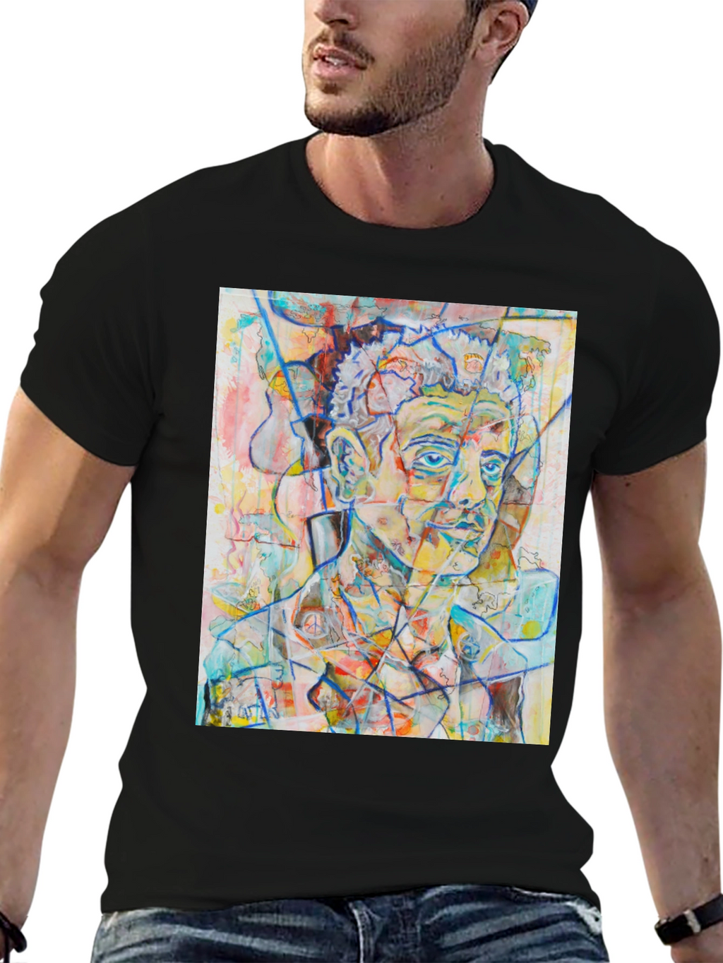 Abstract Portrait Graphic Tee - Mens Black T-Shirt