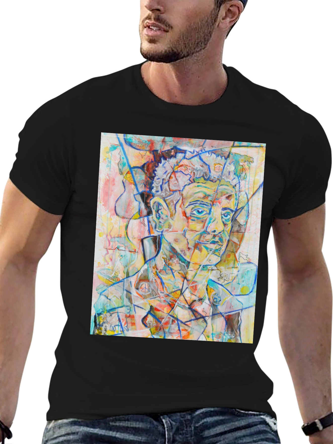 Abstract Portrait Graphic Tee - Mens Black T-Shirt