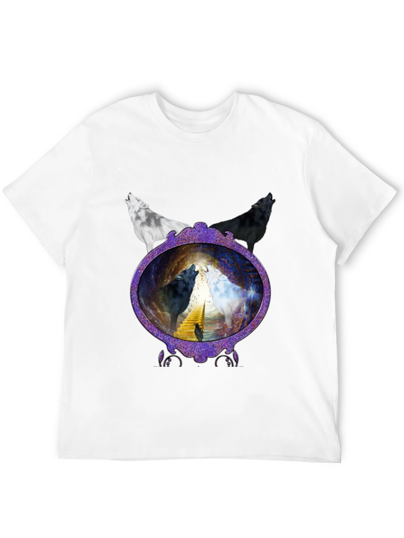 Wolf Mirror Graphic T-Shirt - Black Crew Neck Tee