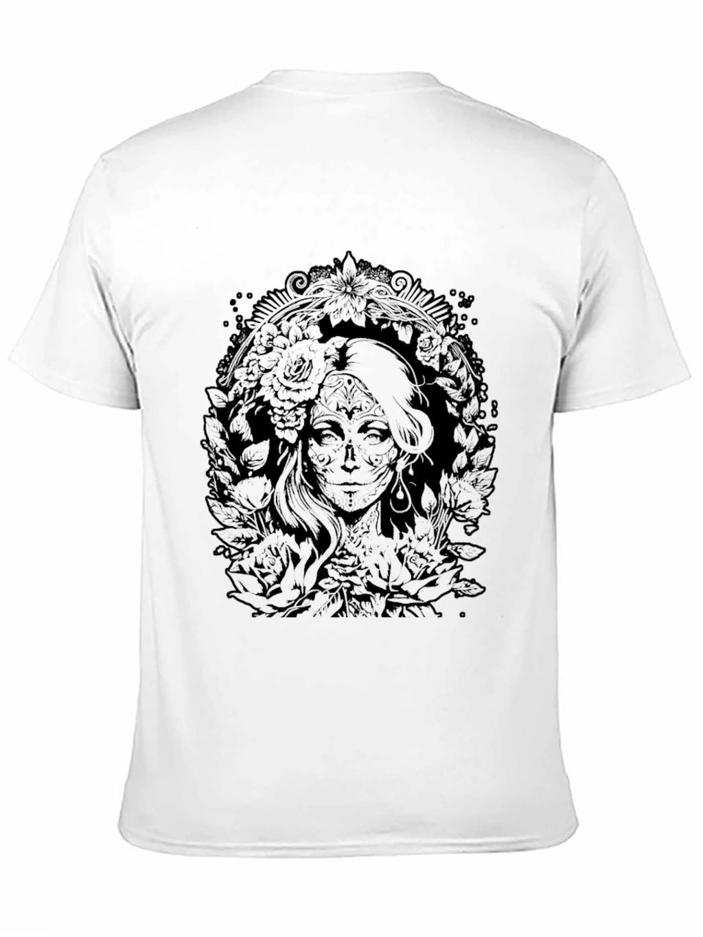 Floral Skull Lady Graphic Tee - Black