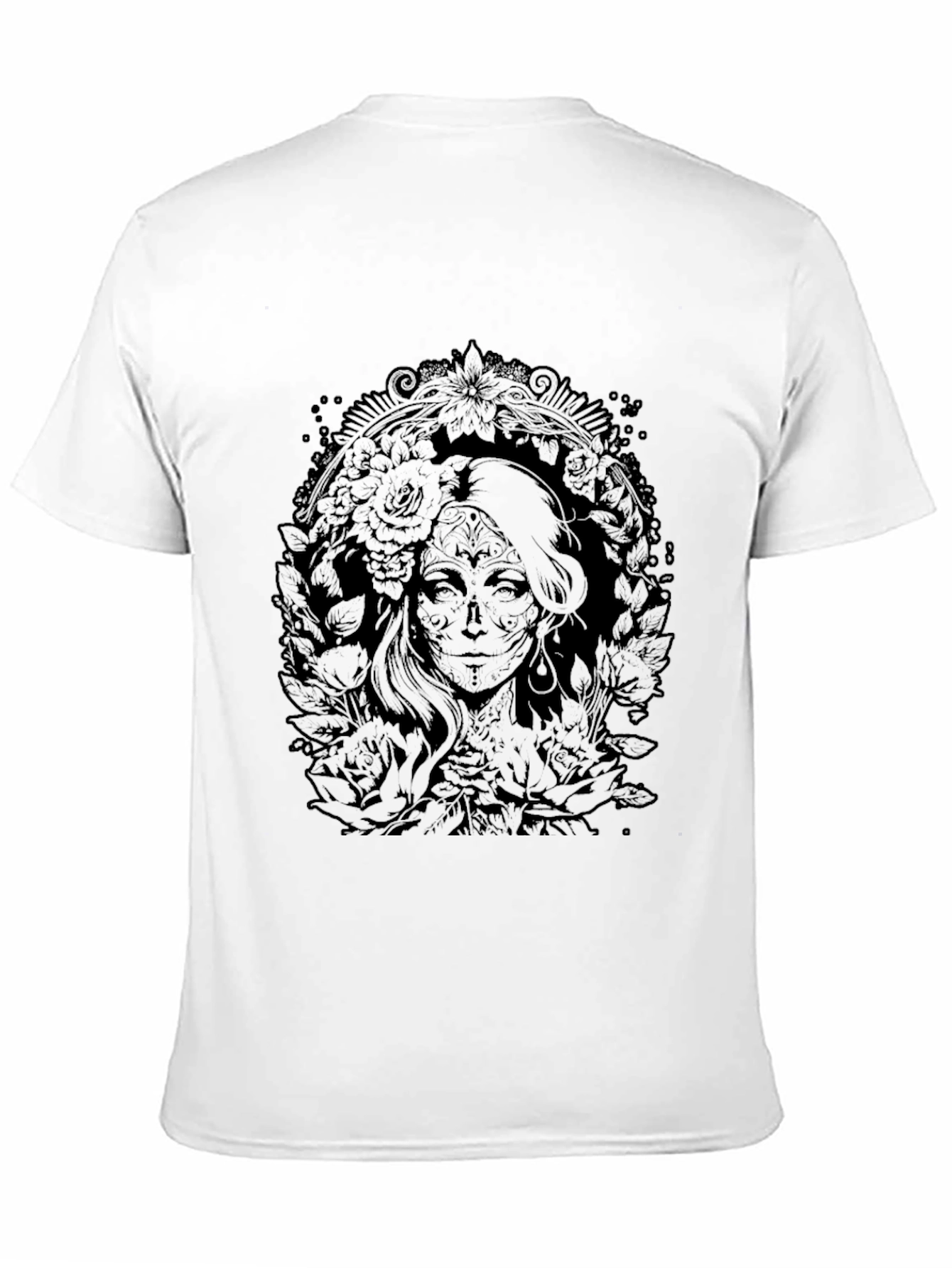 Floral Skull Lady Graphic Tee - Black