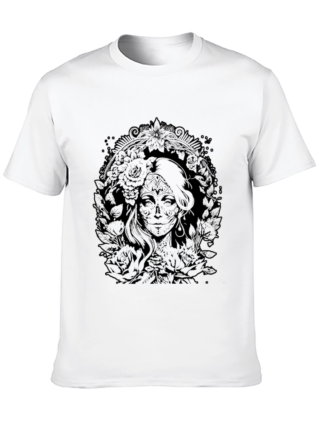 Floral Skull Lady Graphic Tee - Black