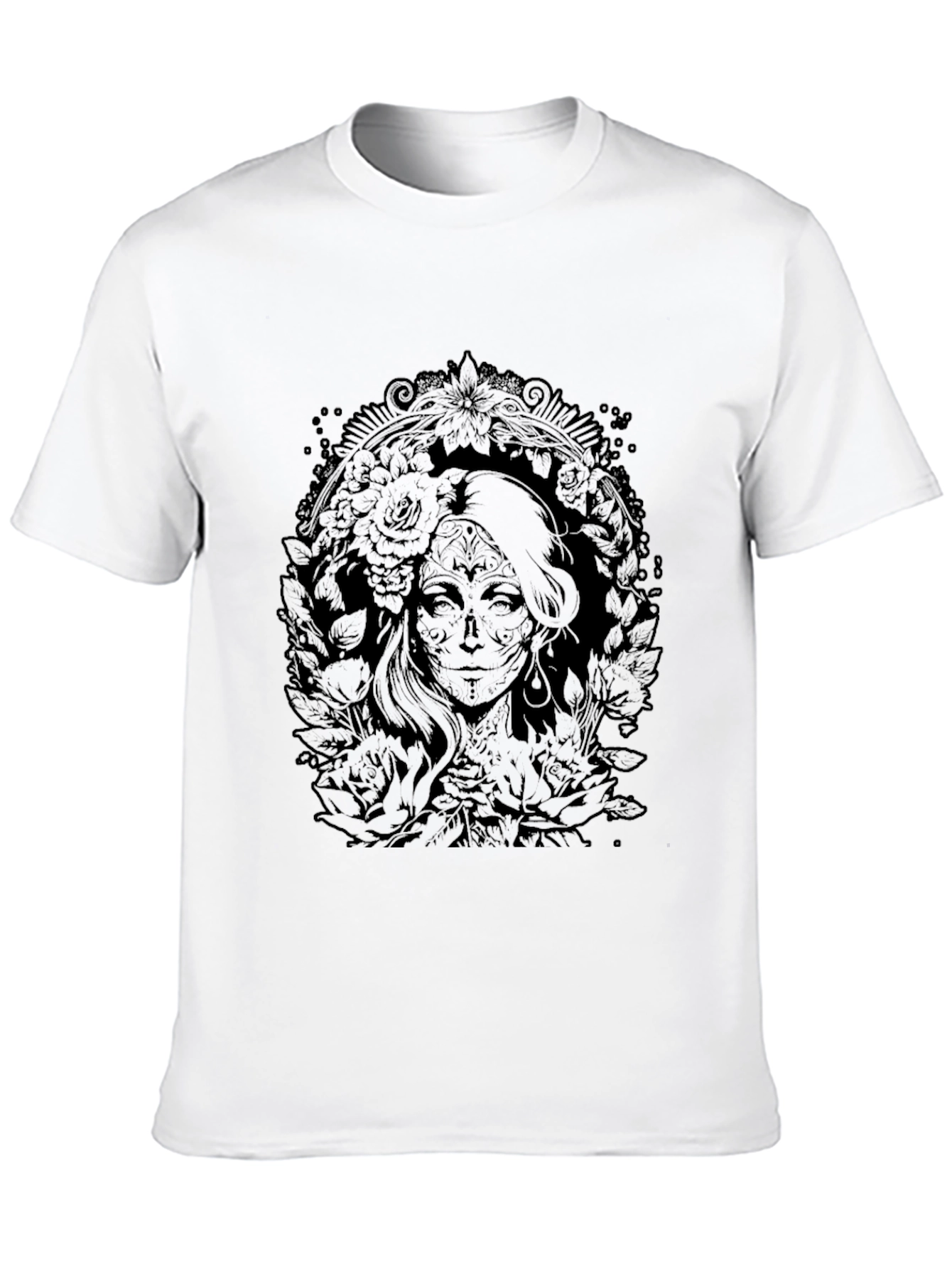 Floral Skull Lady Graphic Tee - Black